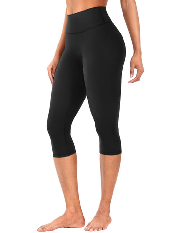 Women's 17-Inch No Front Seam High Waisted Capri Leggings with Hidden Scrunch