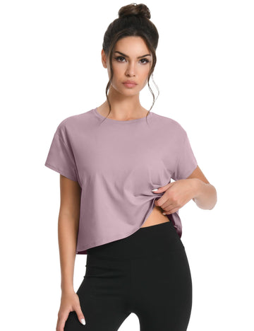 Oversized Cropped Tee – Relaxed-Fit Short Sleeve Crew Neck for Gym & Street