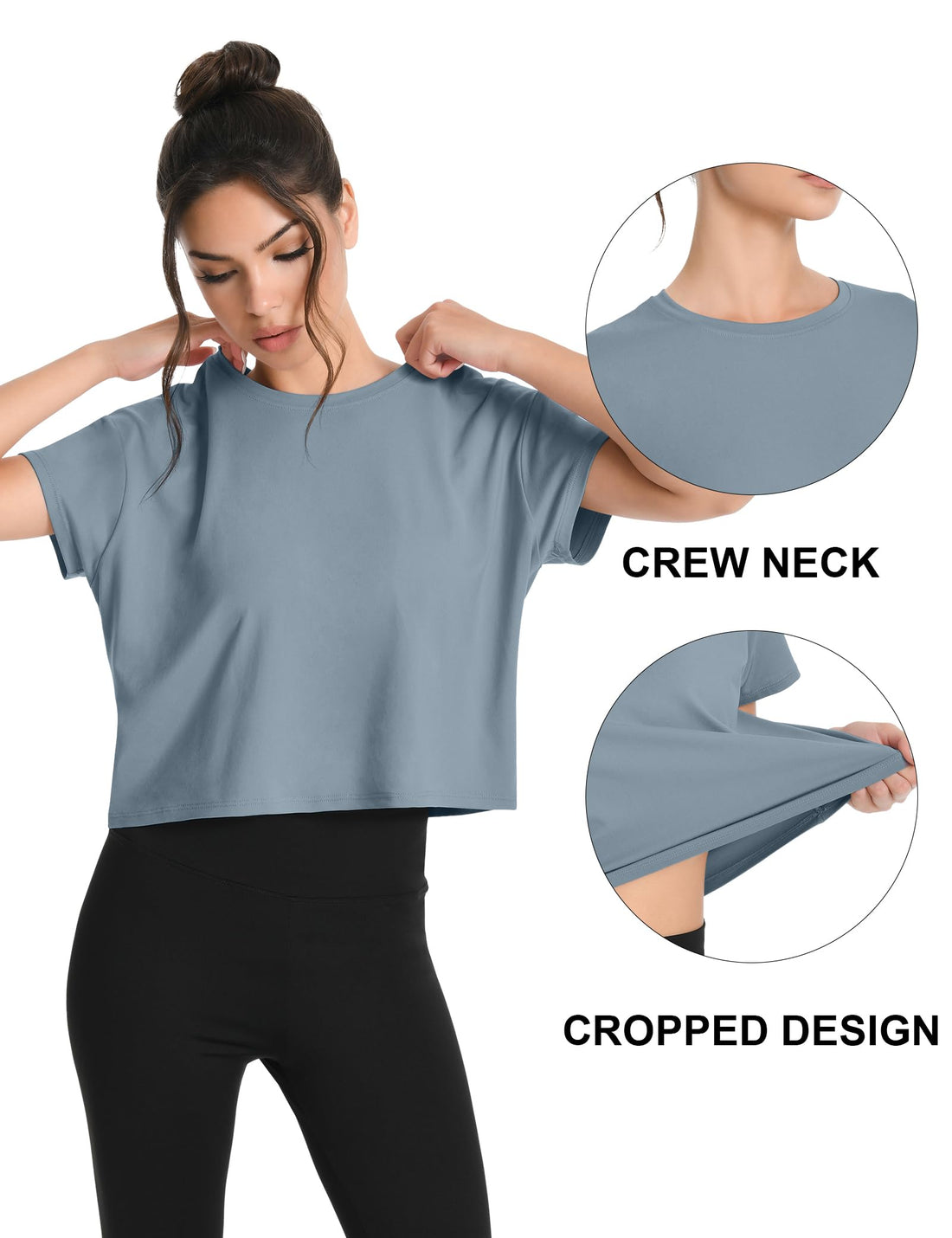 Oversized Cropped Tee – Relaxed-Fit Short Sleeve Crew Neck for Gym & Street
