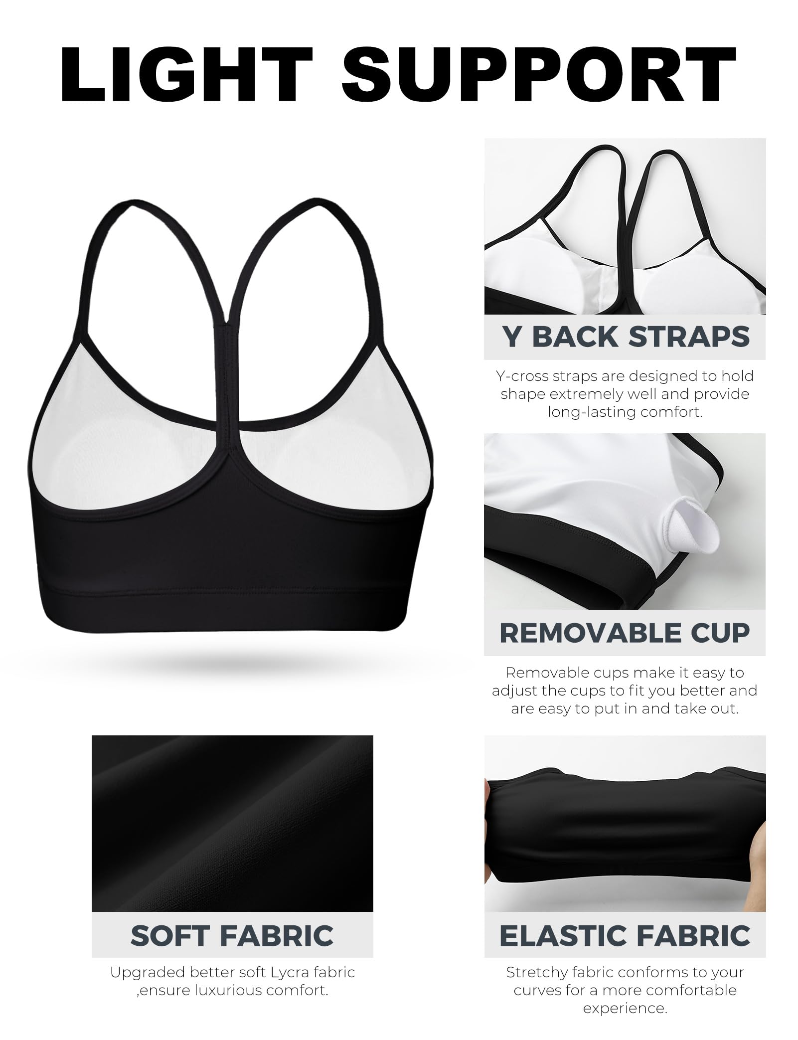 Low-Impact Y-Back Sports Bra 2-Pack – Lightweight Racerback with Removable Pads