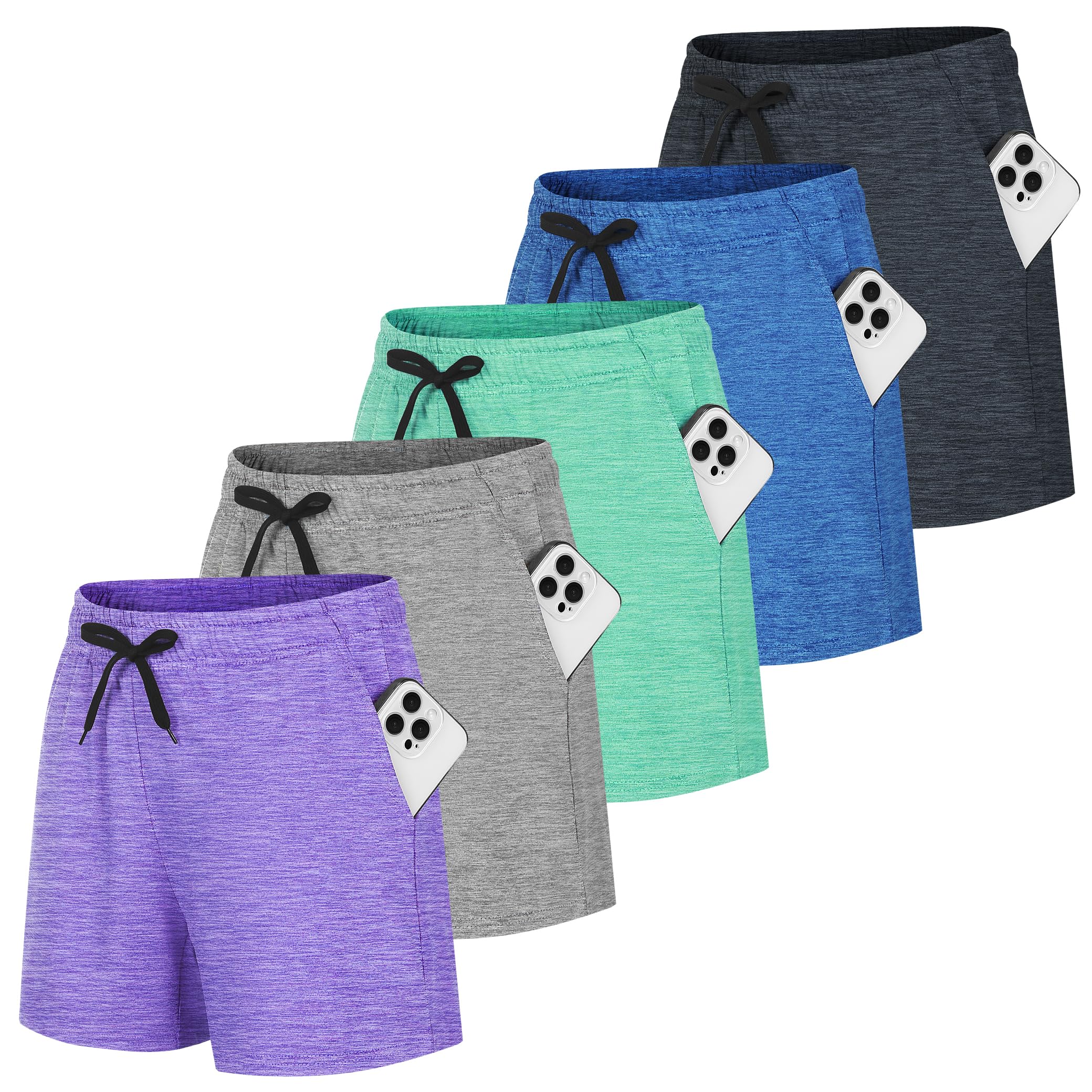 Women's 5-Pack Quick Dry Athletic Shorts with Pockets