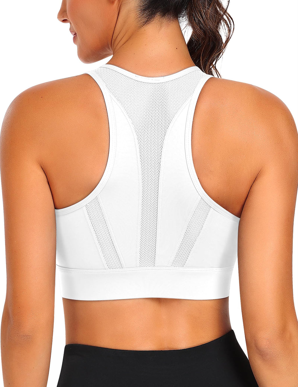 High-Impact Zip Sports Bra with Mesh Racerback & Fixed Pads