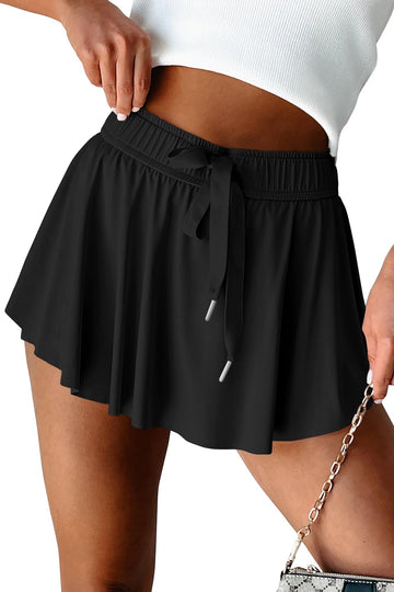 Women's High Waisted Casual Tennis Skort with Drawstring and Built-in Shorts