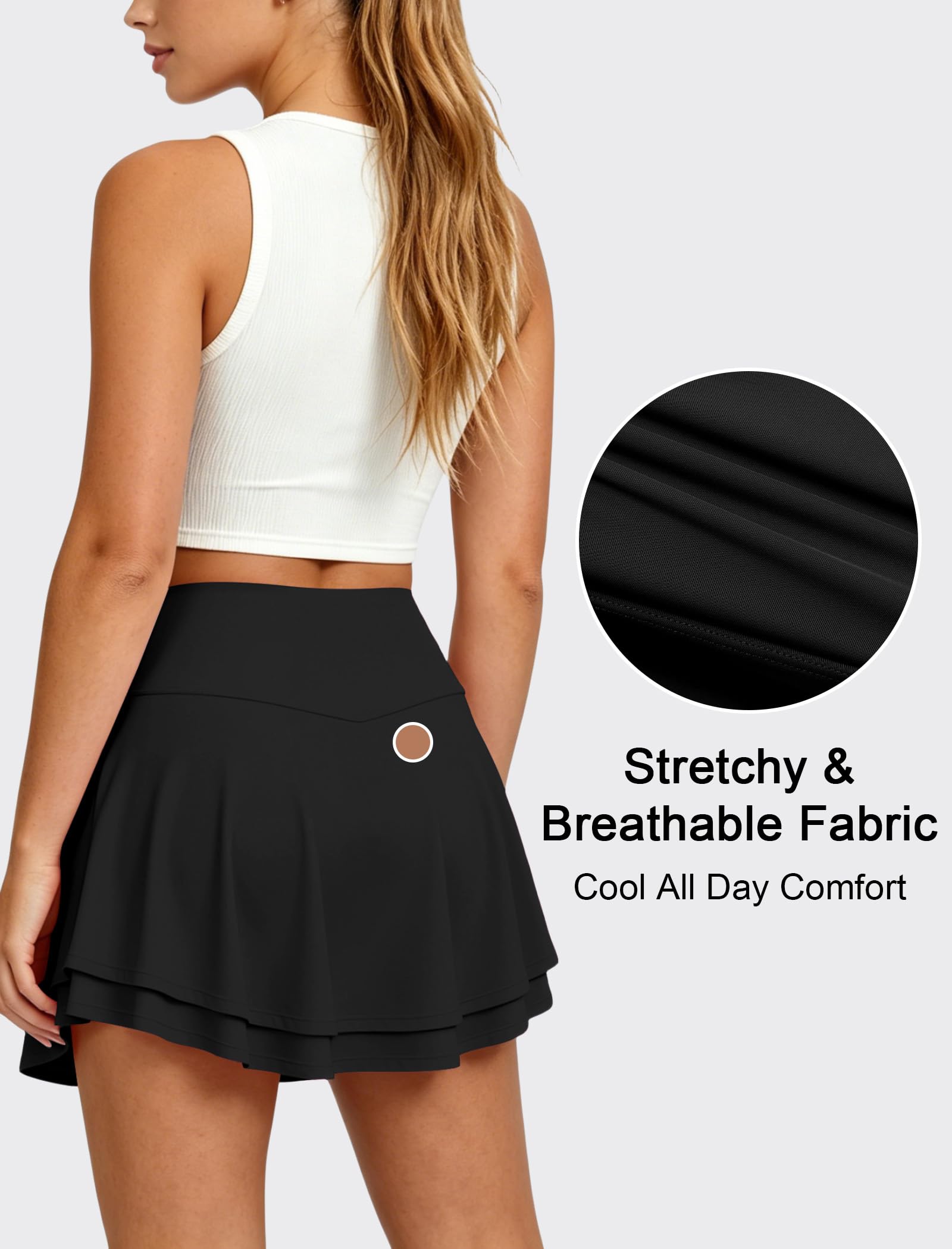 Women's Mini Tennis Skirt with Built-in Shorts and Pockets
