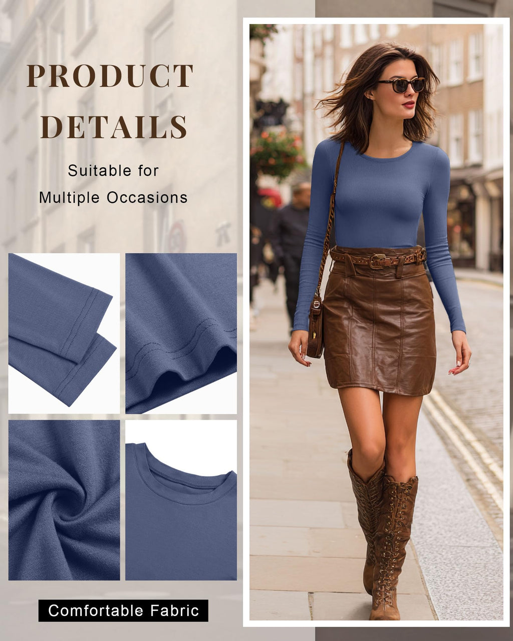 Women‘s  Long Sleeve Crew Neck Slim Fit Tops