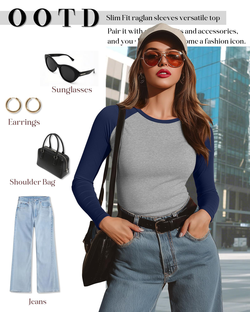Women‘s 3-Pack Color Block Raglan Long Sleeve Fitted Tops