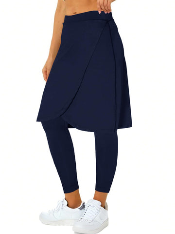 Women's Knee Length Athletic Skirt with Full-Length Leggings and Pocket