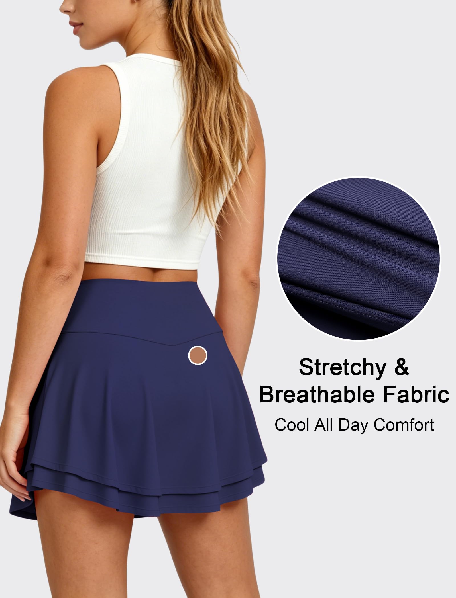 Women's Mini Tennis Skirt with Built-in Shorts and Pockets