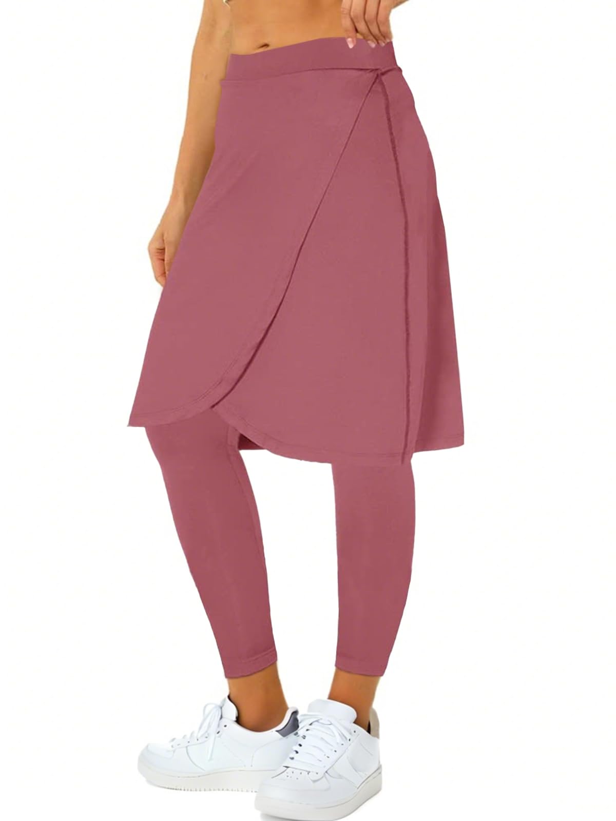 Women's Knee Length Athletic Skirt with Full-Length Leggings and Pocket