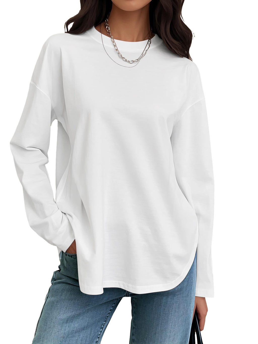 Women's Oversized Long Sleeve Crew Neck Tunic Top