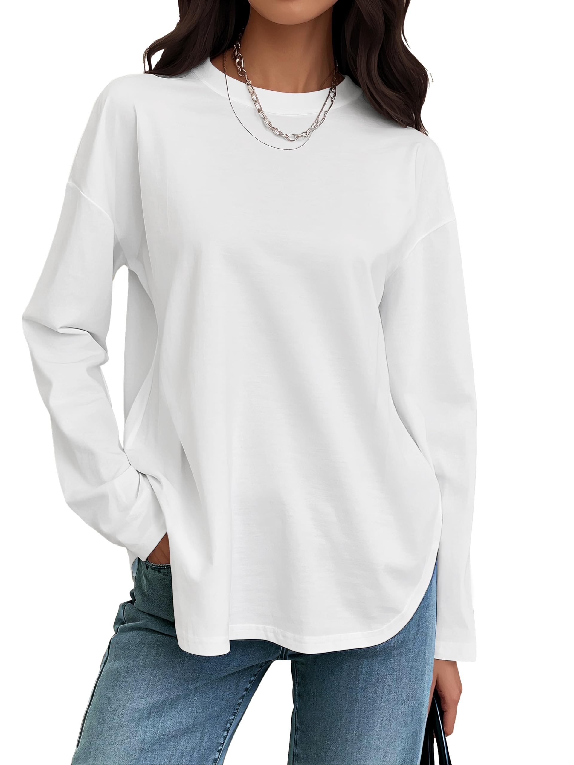 Women's Oversized Long Sleeve Crew Neck Tunic Top